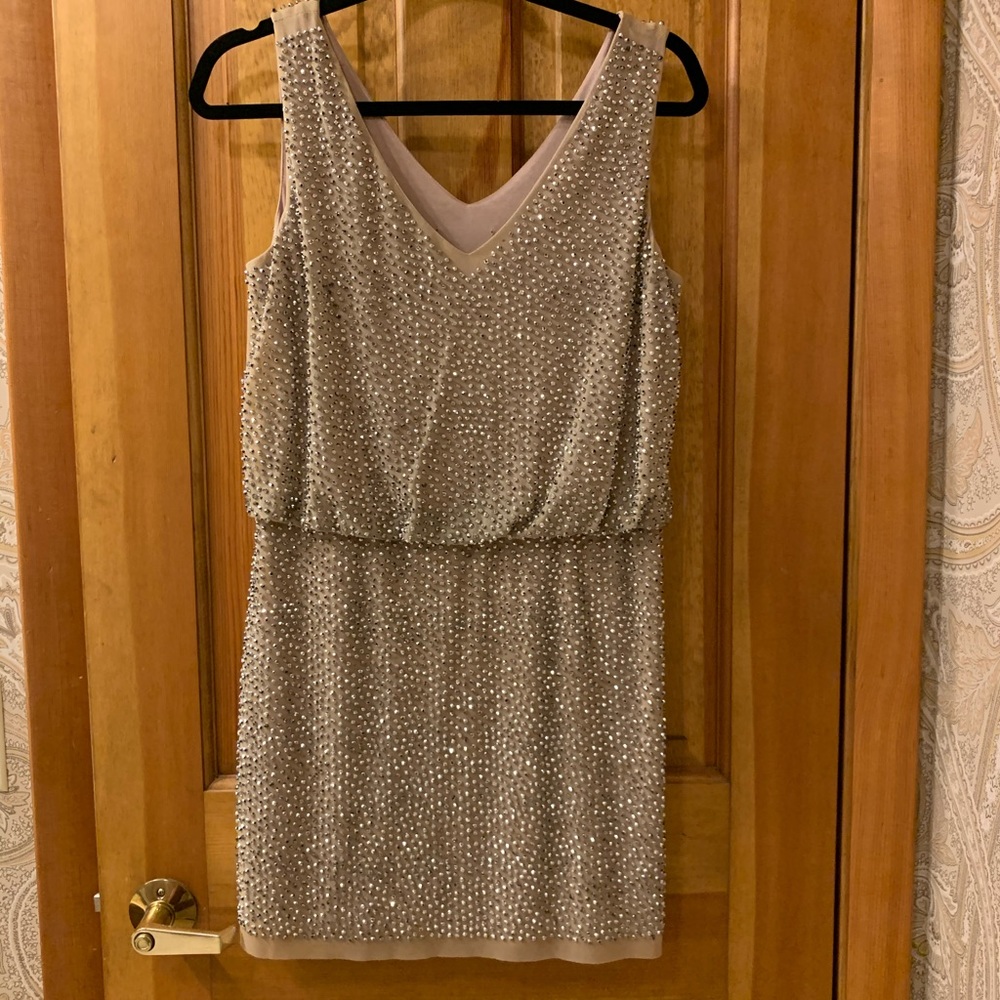champagne beaded cocktail dress